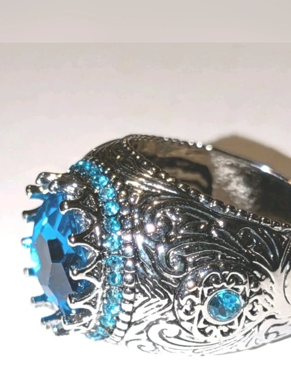Men's Turkish Vintage Style Ring Silver Plated 5 Ct Lab-Created Sapphire Sz 10
